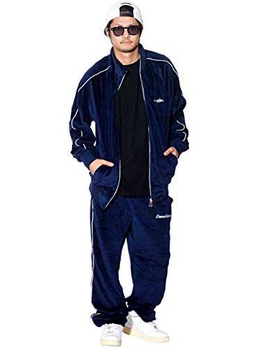 Dawn.ofproof ベロアジャージ上下セット 5XL ネイビー ベロア セットアップジャージ M~3XL 2本ライン 上下セット