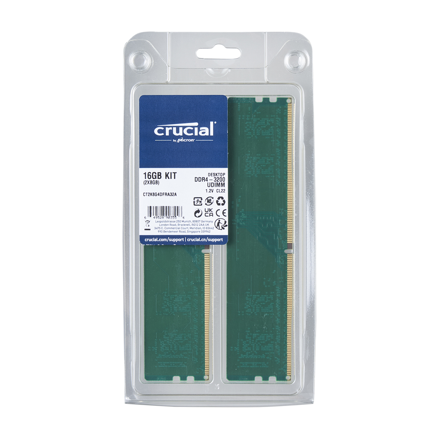 Crucial CT2K8G4DFRA32A 容量16GB(8GB×2枚)、CL=22-22-22-22