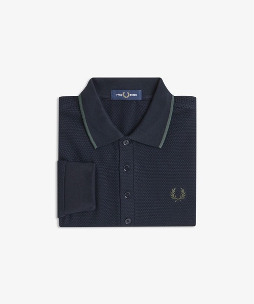  Textured Long Sleeve Polo Shirt／テクスチャー長袖ポロシャツ メンズ レディース ロゴ ワンポイント 長袖 ネイビー 7