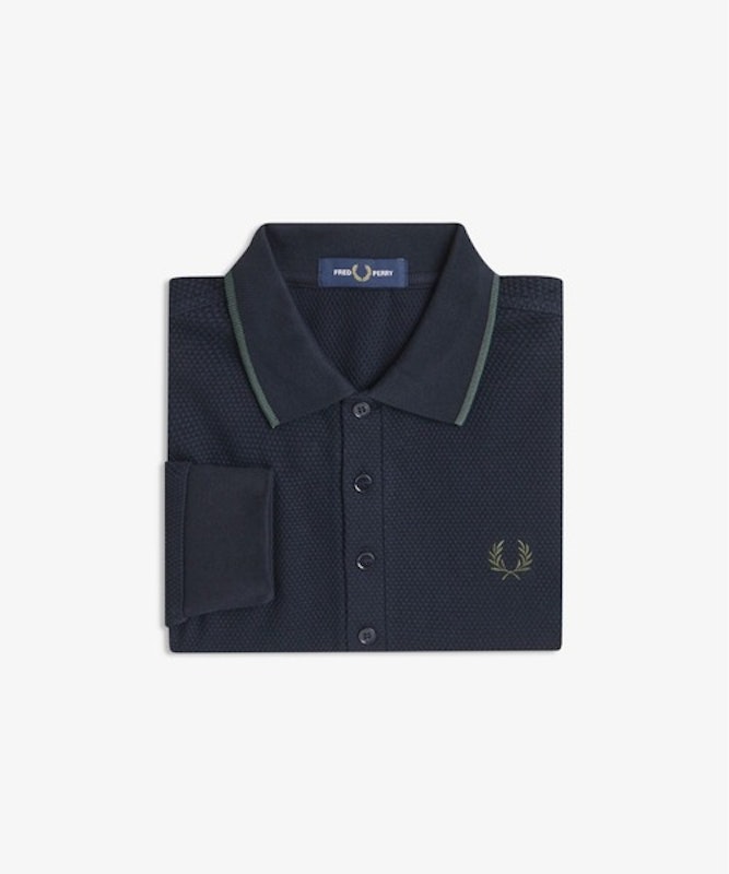Textured Long Sleeve Polo Shirt/テクスチャー長袖ポロシャツ メンズ レディース ロゴ ワンポイント 長袖 ネイビー 7