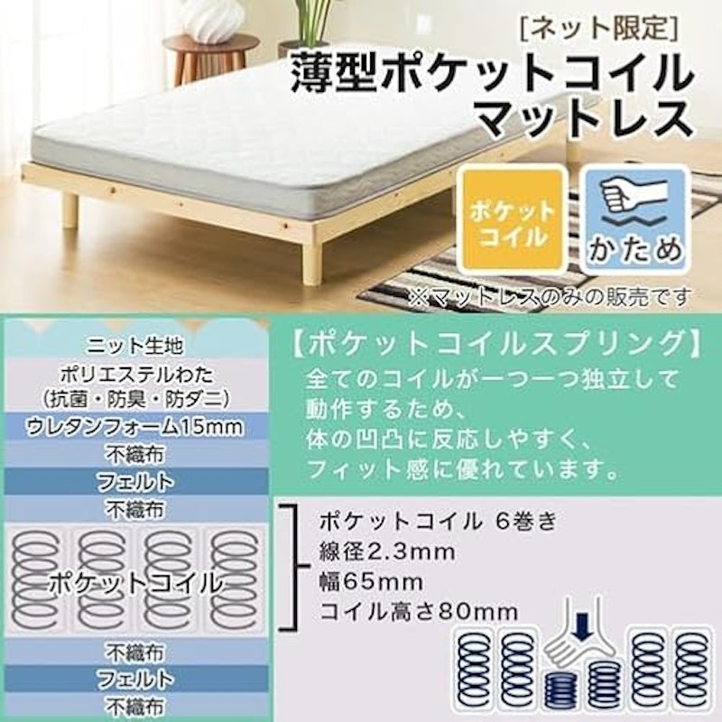 薄型ポケットコイルマットレス セミダブル 2