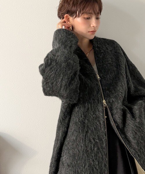 シャギーノーカラーコート 12