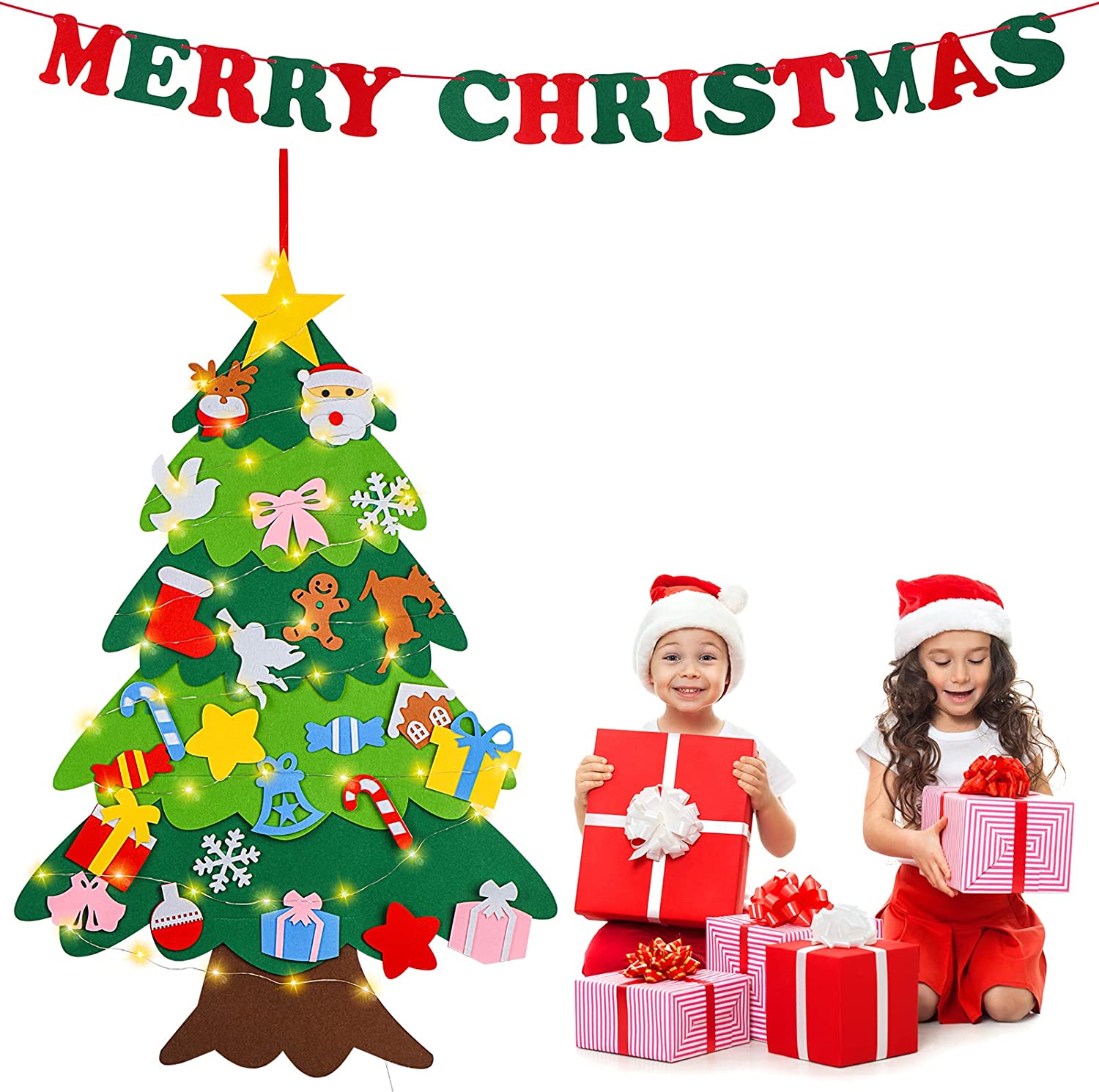 フェルトオーナメント付きクリスマスツリー クリスマスツリーセット フェルト収納袋・フェルトオーナメント