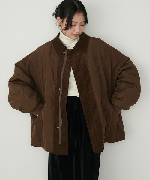 異素材切り替えキルティングショートコート 6