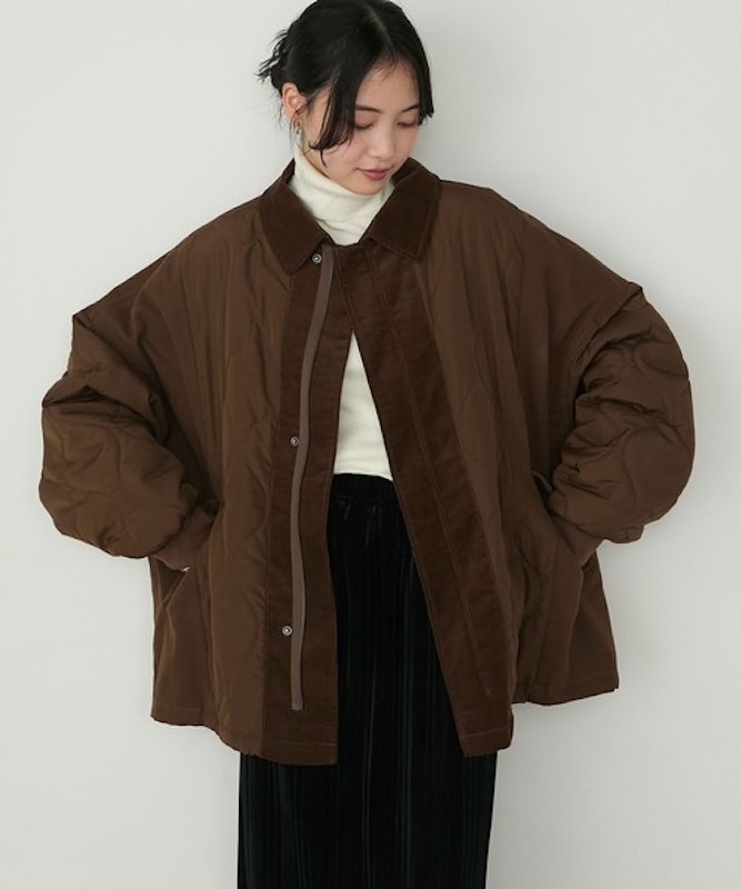 異素材切り替えキルティングショートコート 6