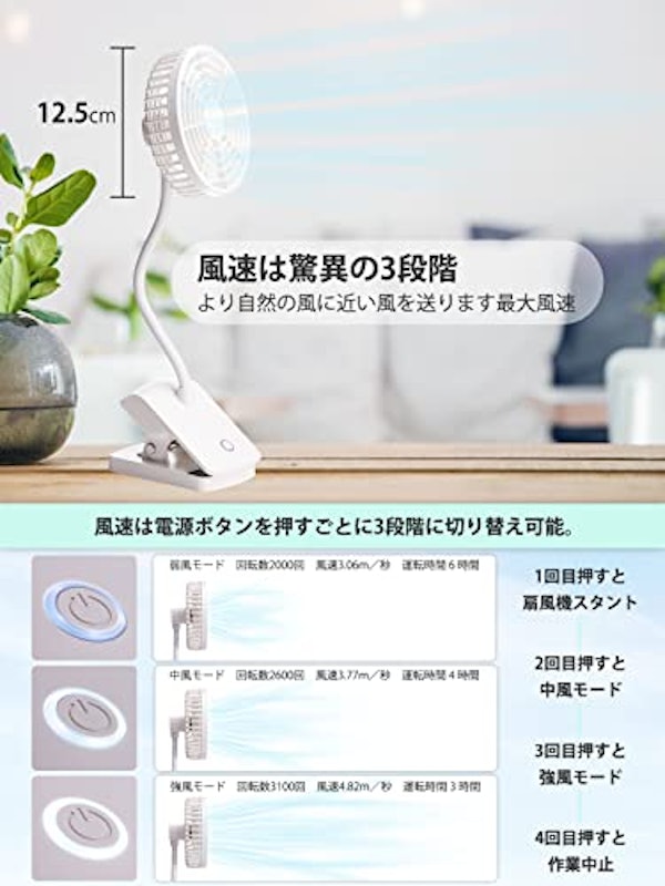 クリップ卓上扇風機 3