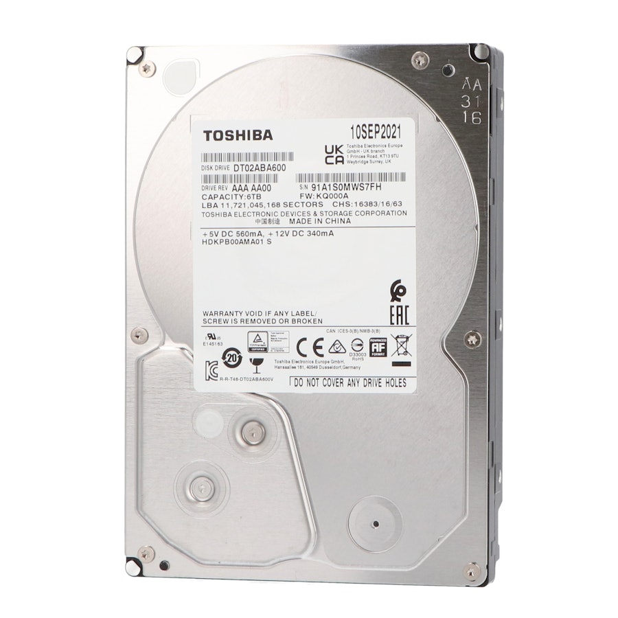 TOSHIBA製HDD　DT02ABA600V　6TB SATA600 5400　8000～9000時間以内付属品