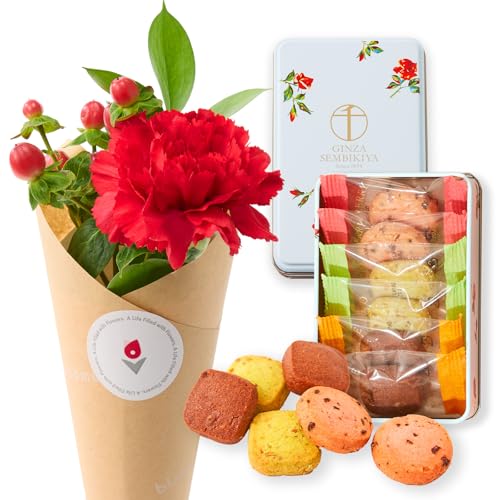 銀座千疋屋 缶入り銀座クッキー と 季節のお花ブーケ 1