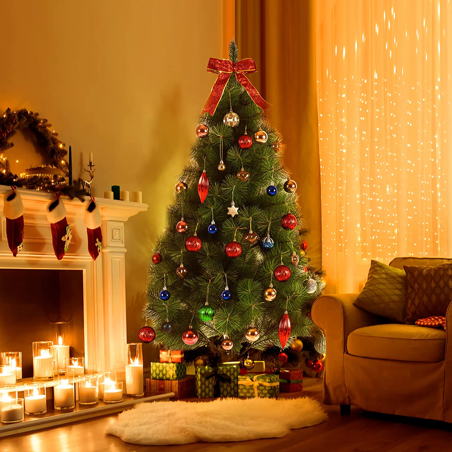 クリスマスツリー 枝大幅増量タイプ 赤い実付き、おしゃれな ポリ成型葉混合クリスマスツリー 210CM KSBMA - 2