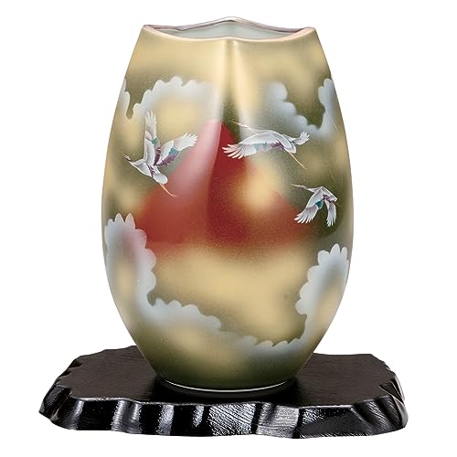 花瓶　福田良則（昇竜）作　色絵山茶花 九谷焼花瓶 福田良則（昇竜）作 色絵山茶花 ハンドメイド