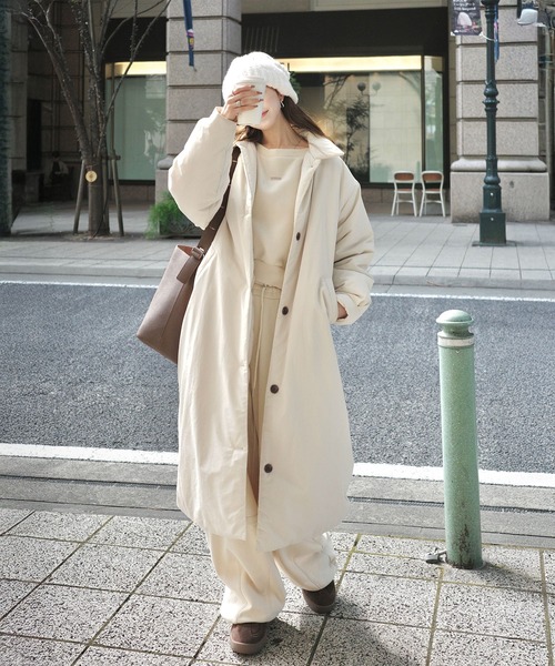 アウター 襟付き中綿ロングコート 5