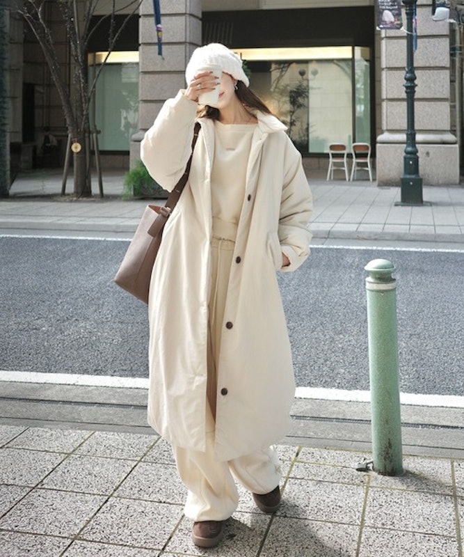 アウター 襟付き中綿ロングコート 5