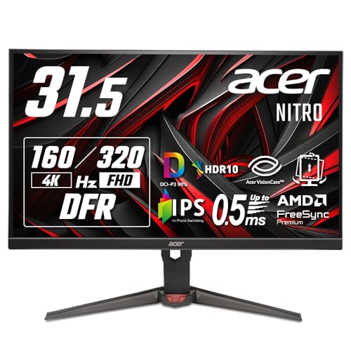 31.5インチ 可変リフレッシュレート 0.5ms 320Hz(FHD) 160Hz(4K) IPS 非光沢 DCI-P3 95% エルゴスタンド AMD FreeSync Premium HDR10 ブルーライト低減 ブラックブースト HDMI 2.1 DisplayPort v1.4 スピーカー・ヘッドホン端子 ゲーミングモニター 1
