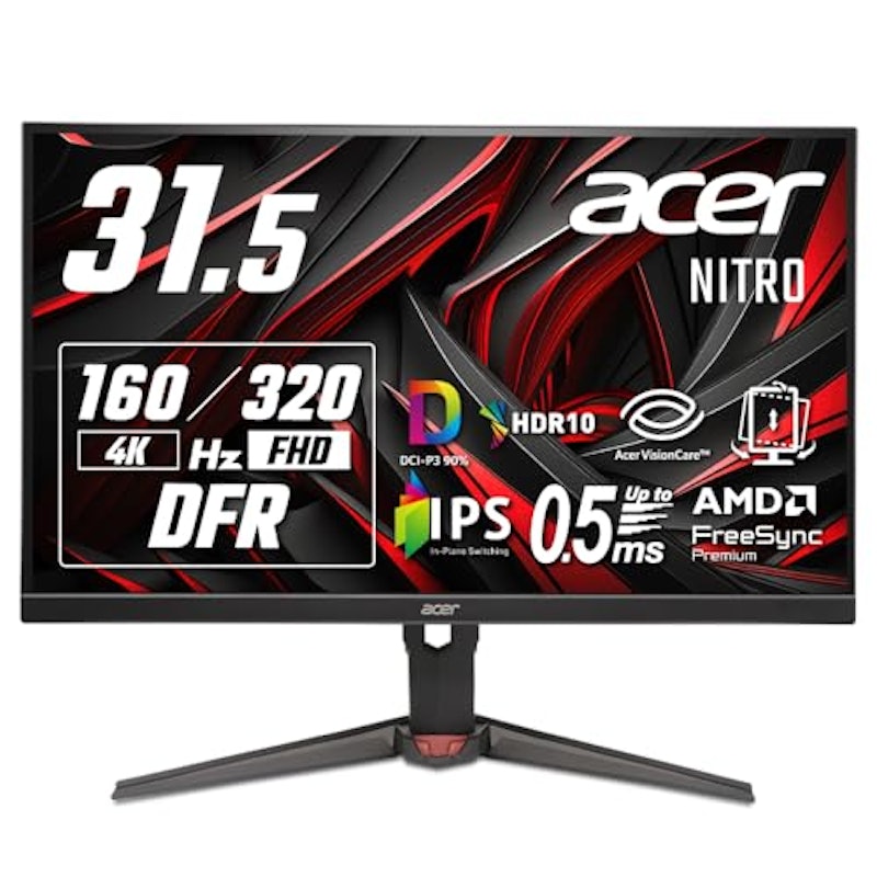 31.5インチ 可変リフレッシュレート 0.5ms 320Hz(FHD) 160Hz(4K) IPS 非光沢 DCI-P3 95% エルゴスタンド AMD FreeSync Premium HDR10 ブルーライト低減 ブラックブースト HDMI 2.1 DisplayPort v1.4 スピーカー・ヘッドホン端子 ゲーミングモニター 1