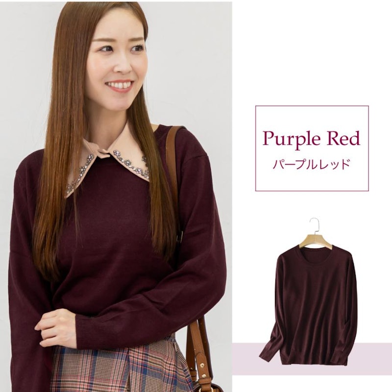 女性用シルクウールニットTシャツ 長袖 4