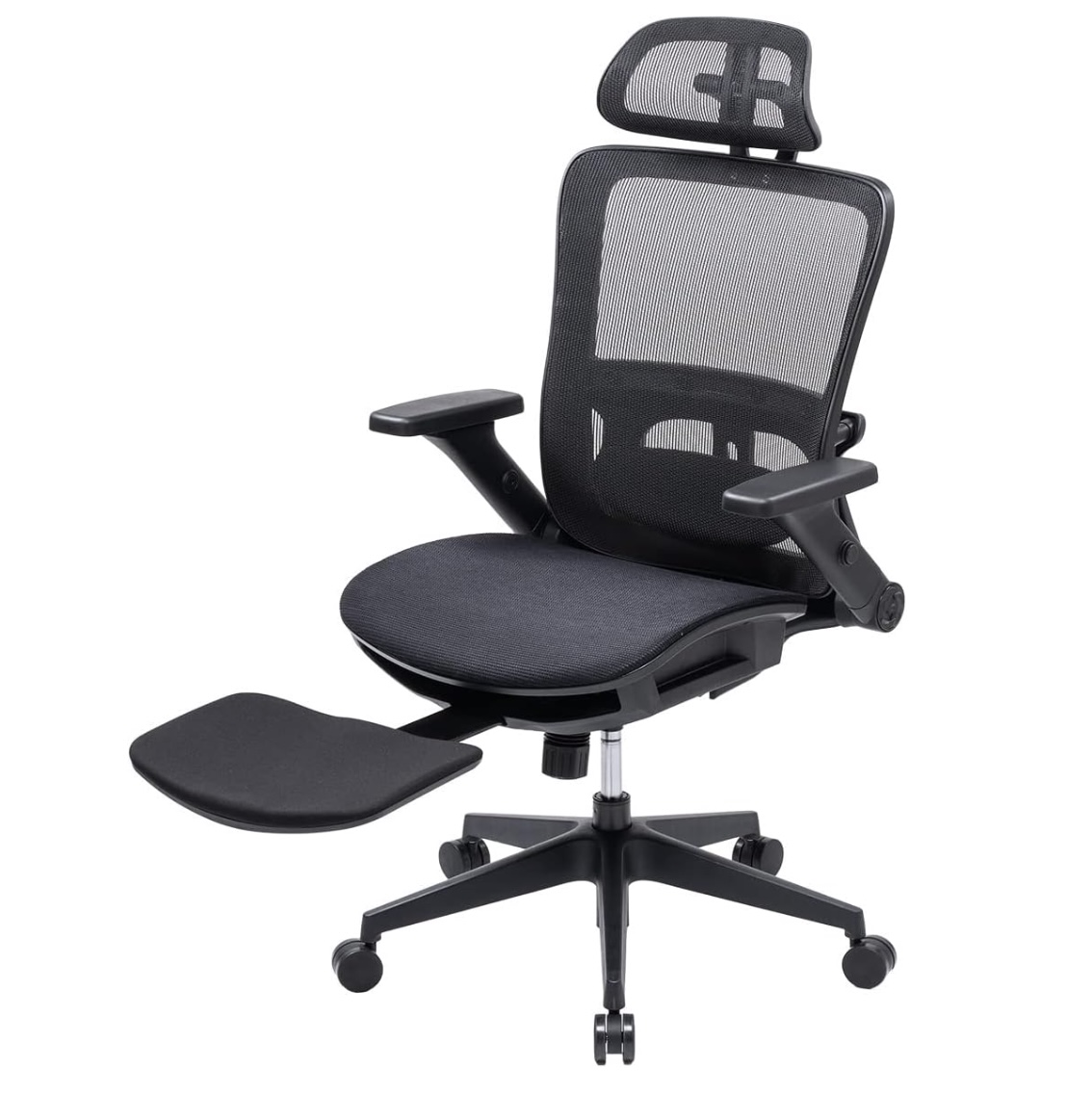 ブラック】オフィスチェア リクライニング機能 足載せ付き ロッキング
