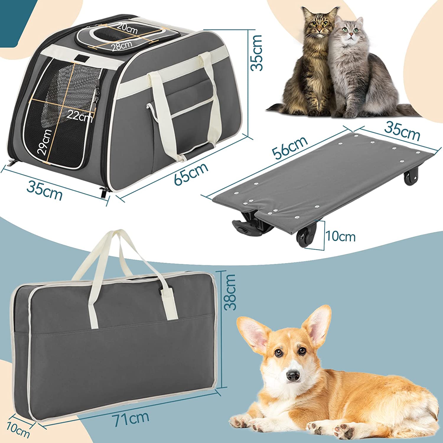 Petcute 猫 キャリーケース ペットキャリーバッグ 犬キャリー うさぎキャリー 猫キャリー 反射ライト 飛び出しリー L 買い保障できる