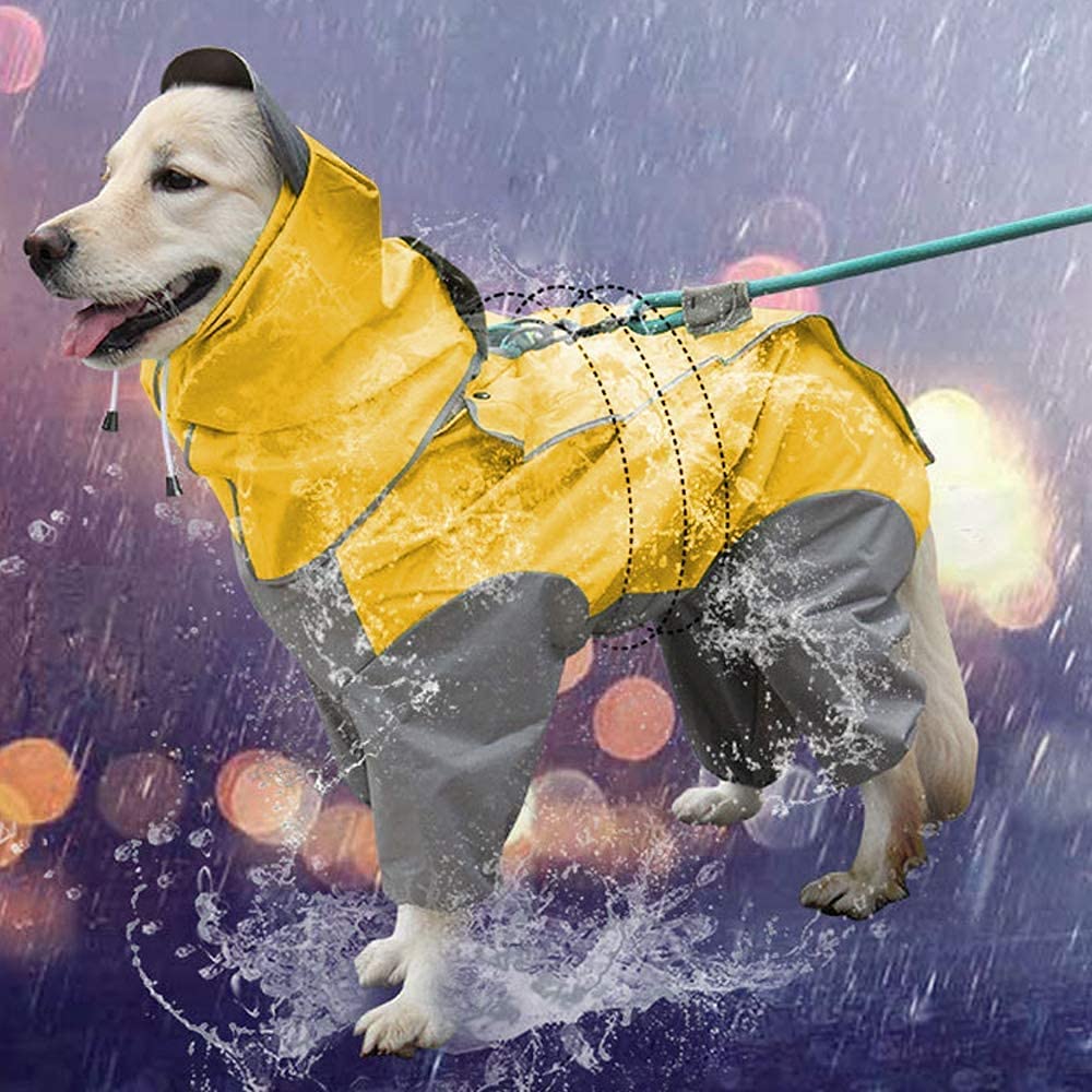 ペット用 レインウエア レインコート 犬服 ドッグ dog フード付き 雨具 カッパ 反射板 お散歩 お出掛け 雨降り 夜間 スナップボタン リード穴