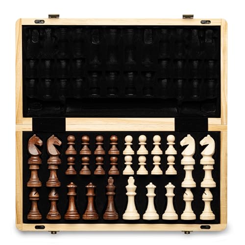 15" Natural Wood Folding Magnetic Chess Set 1