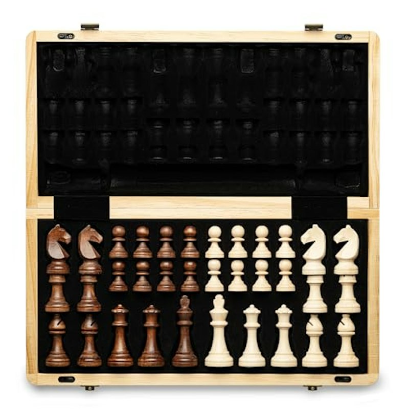 15" Natural Wood Folding Magnetic Chess Set 1