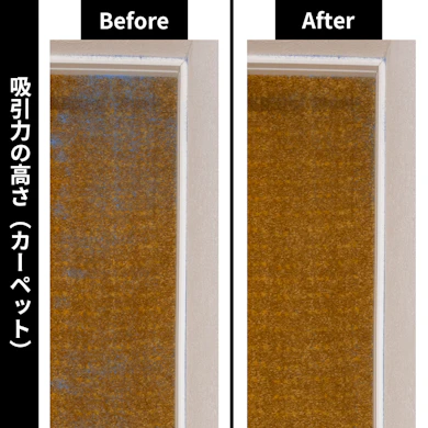 カーペットはフローリングほどには吸えない。毛足に残る砂は約26%