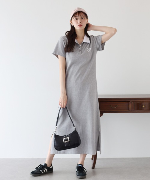 ハート刺繍ポロワンピース 1