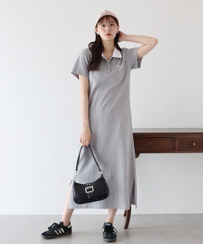 ハート刺繍ポロワンピース 1