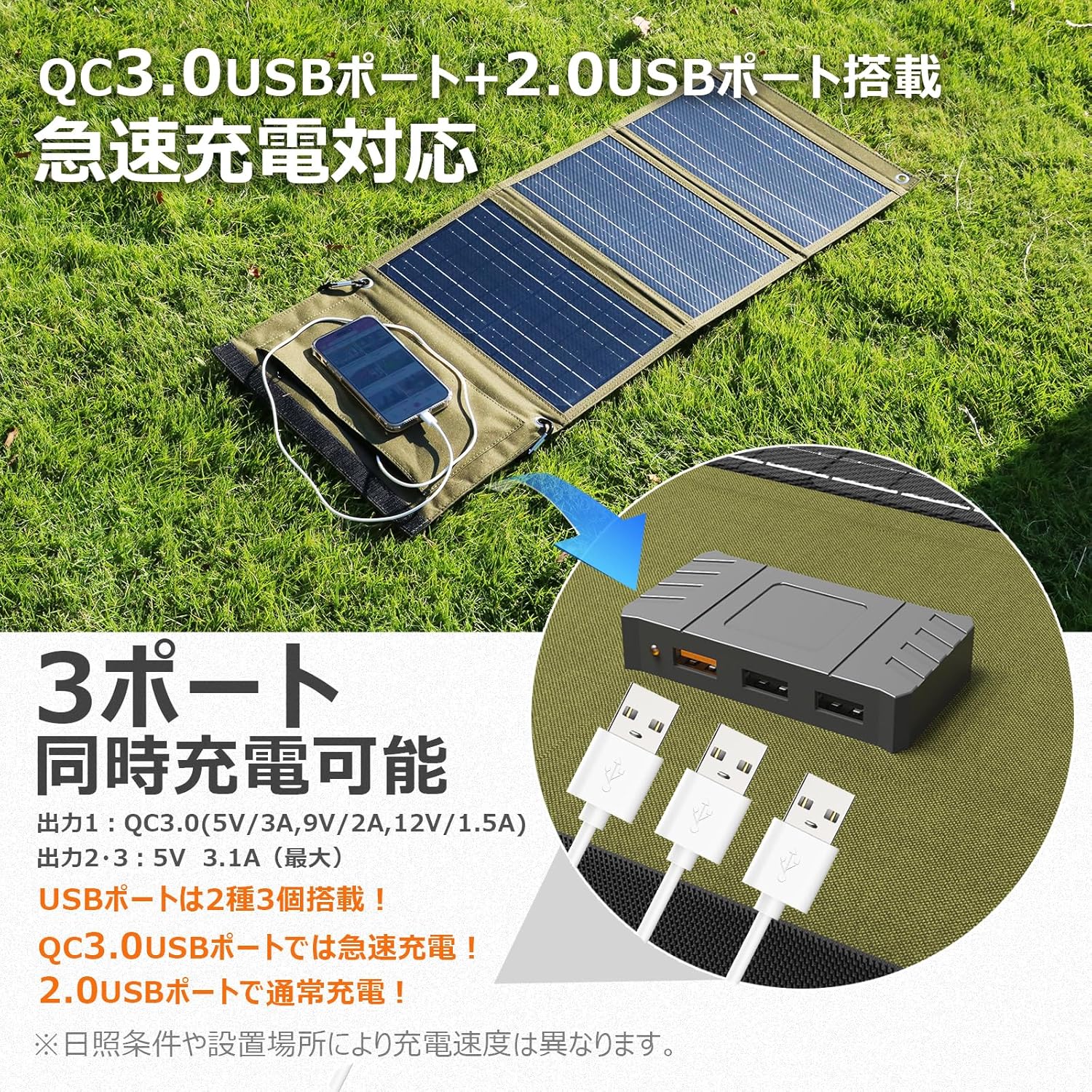 30W スマホ充電 ソーラーパネル 3