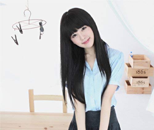 黒髪 ウィッグ ロング ストレート ぱっつん前髪 2