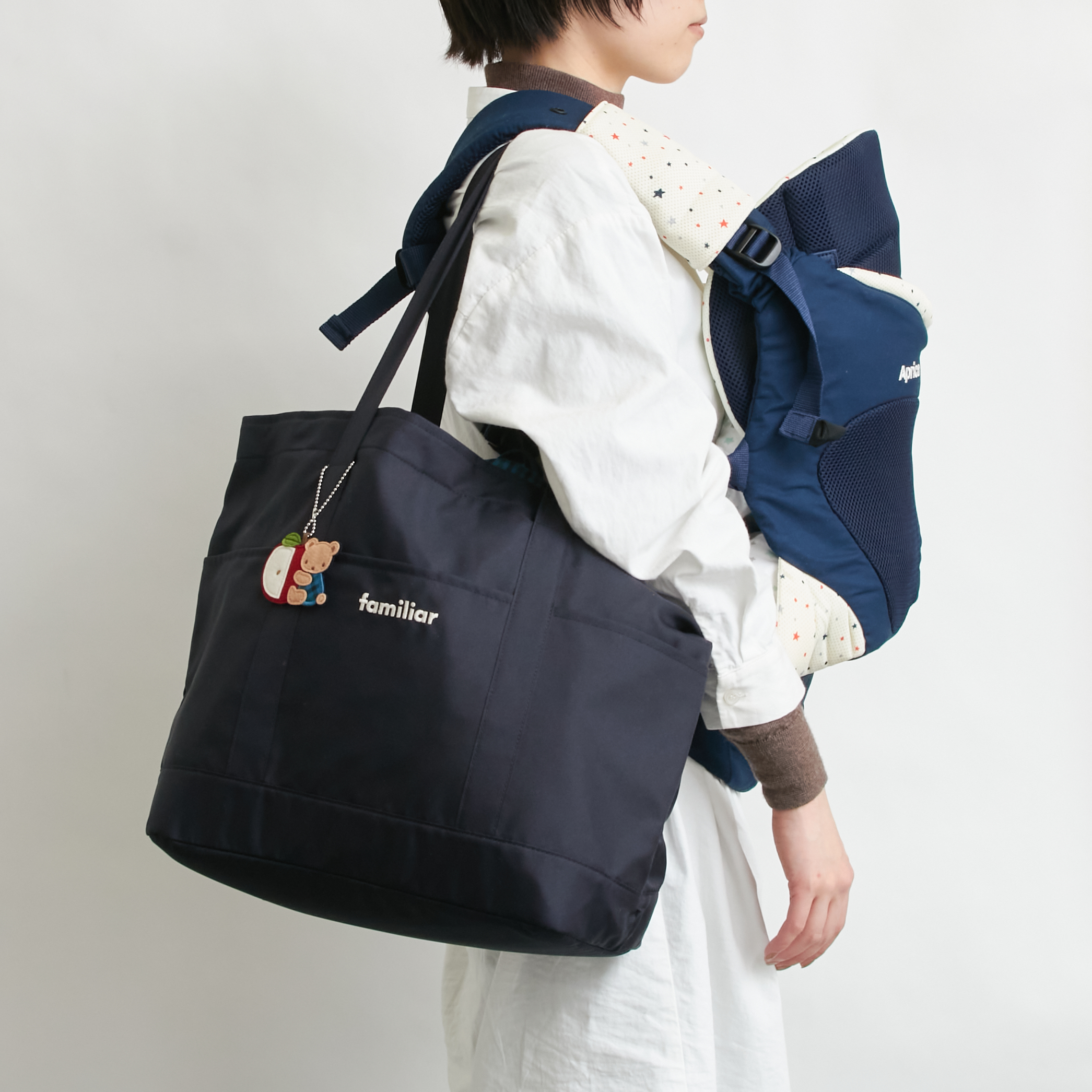 即日発送可能☆familiar マザーズバッグ ネイビー赤チェック