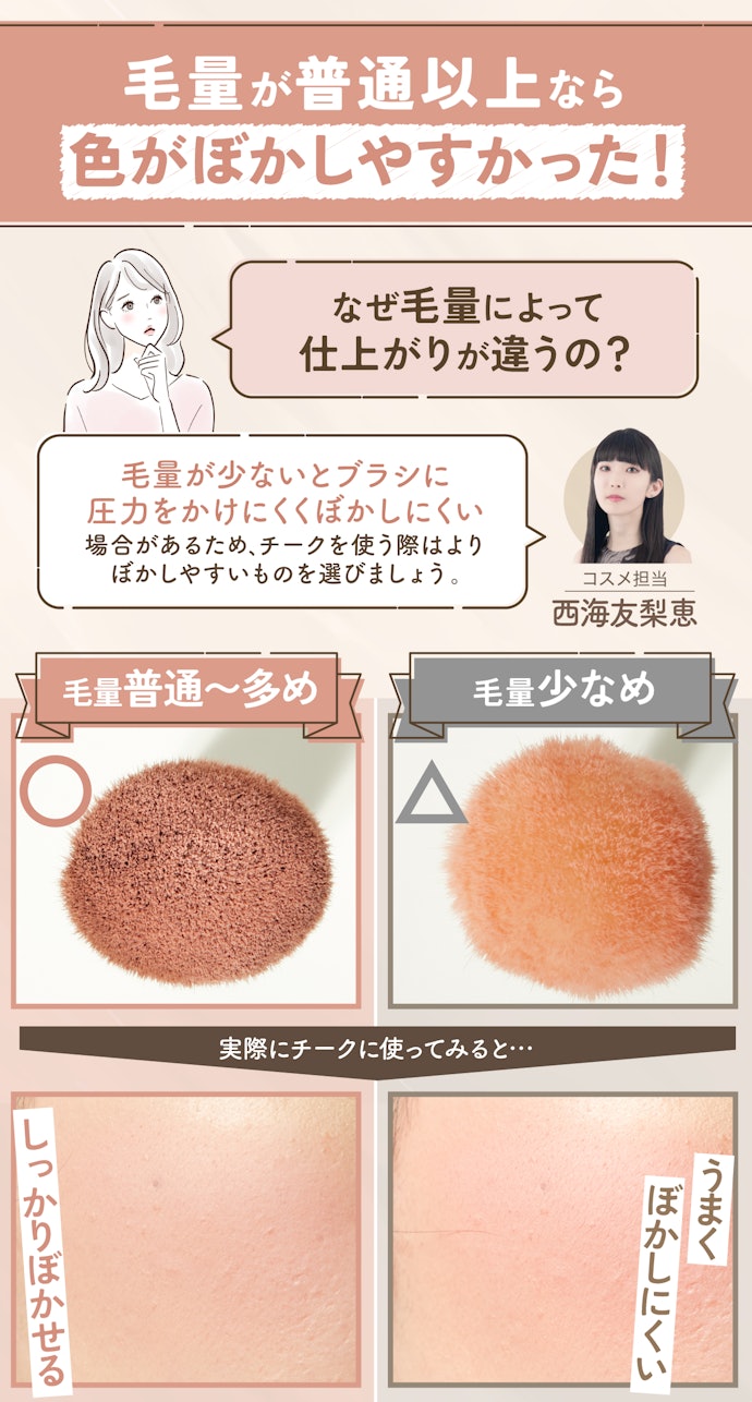 チーク・ハイライト・シェーディングにも使いたい人は、毛量普通〜多めがおすすめ