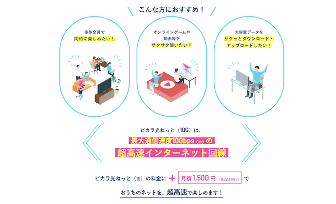 ②プランは10ギガと1ギガの2種類!自分に合ったピカラ光プランを選ぼう