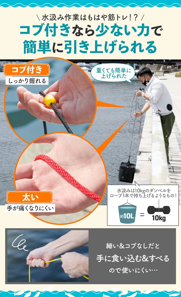 回収のしやすさはロープが重要。コブがあって太いものがベスト