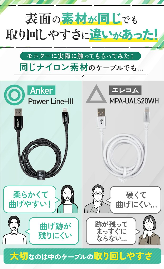 充電しながらスマホを操作する人は、柔らかくて曲げやすいものがおすすめ