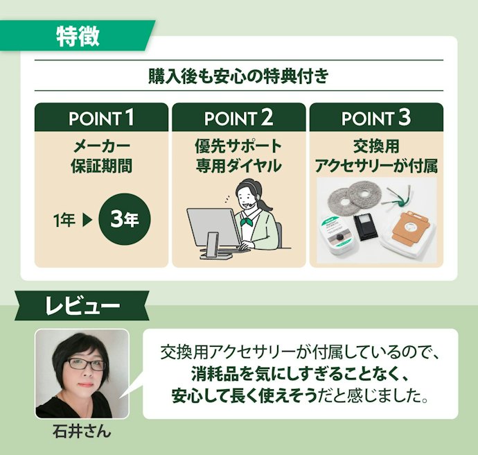 【ポイント⑤:プレミアム特典が付帯】安心して長く使い続けられる