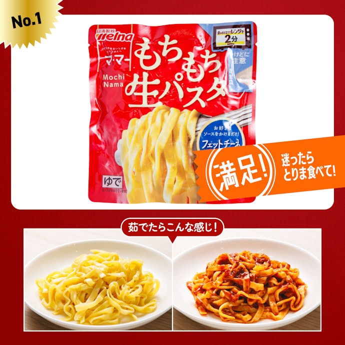 【1位】マ・マー「レンジで2分 もちもち生パスタ フェットチーネ」(238円)