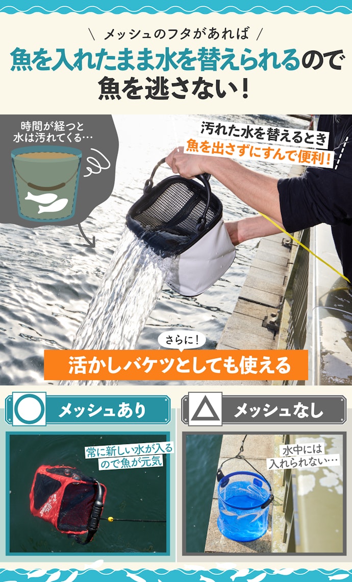 魚を入れておくなら、メッシュのフタがついているものがおすすめ