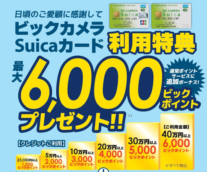 ビックカメラSuicaカードなら新規入会+利用で最大11,000ポイントもらえる