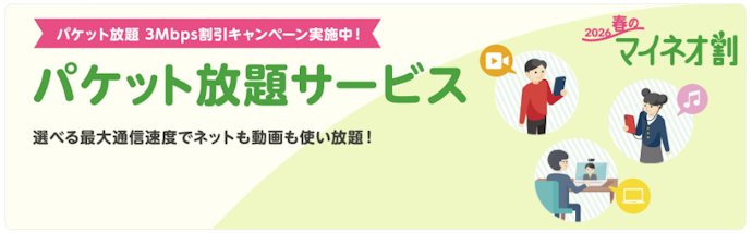 パケット放題 1Mbps・3Mbps:用途に合わせて選べる使い放題オプションサービス