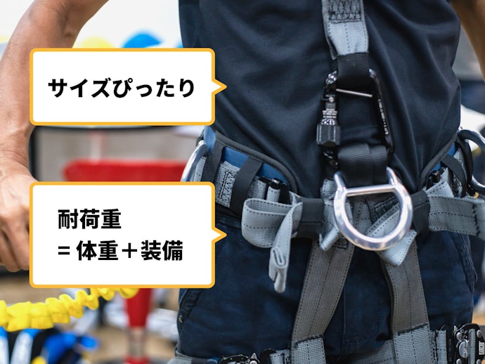サイズはぴったりを。耐荷重は装備も含む合計重量で選ぼう