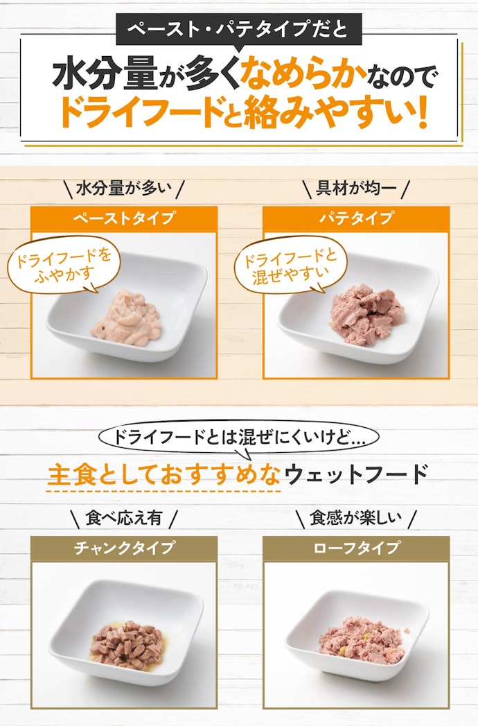 ドライフードと混ぜるなら、ペーストタイプやパテタイプがおすすめ
