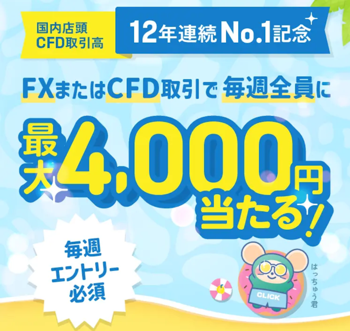 取引をすると毎週抽選で最大4,000円が当たる
