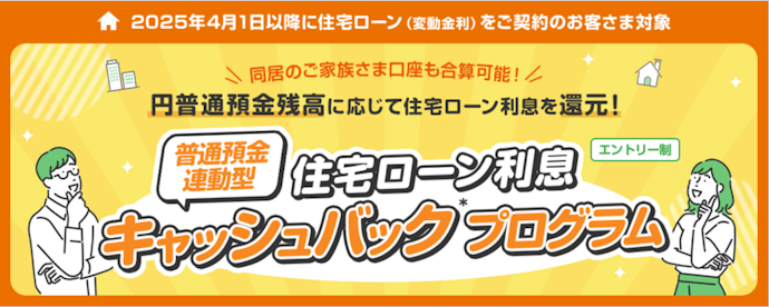 auじぶん銀行の住宅ローン利用と普通預金残高に応じて、最長5年間利息の一部をキャッシュバック