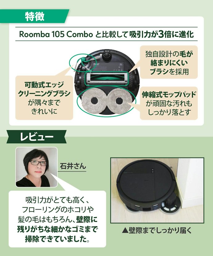 【ポイント②:パワフルな清掃力】吸引力・拭き取り力が進化