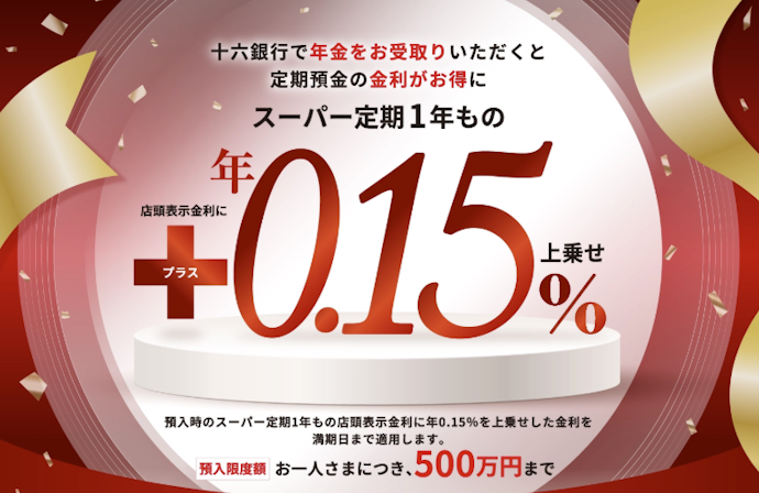 対象の年金を受け取ると定期預金の金利が年0.15%上乗せされる!