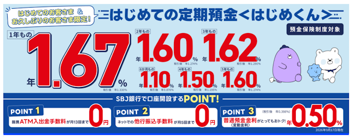 SBJ銀行のはじめての定期預金〈はじめくん〉でおトクに資産運用ができる