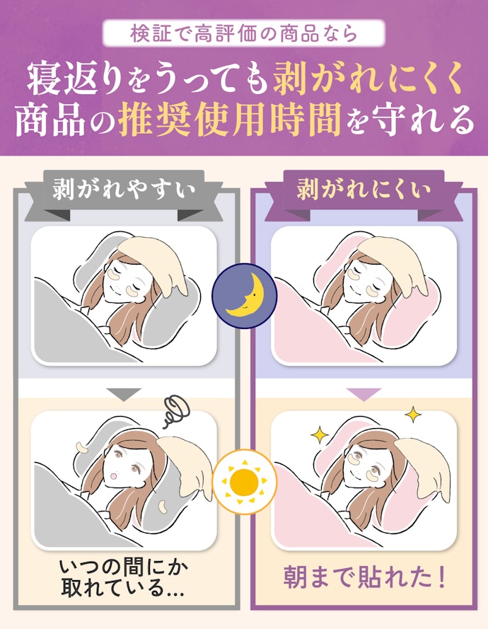 寝返りをよくうつ人は、朝まで剥がれにくい商品を選ぼう