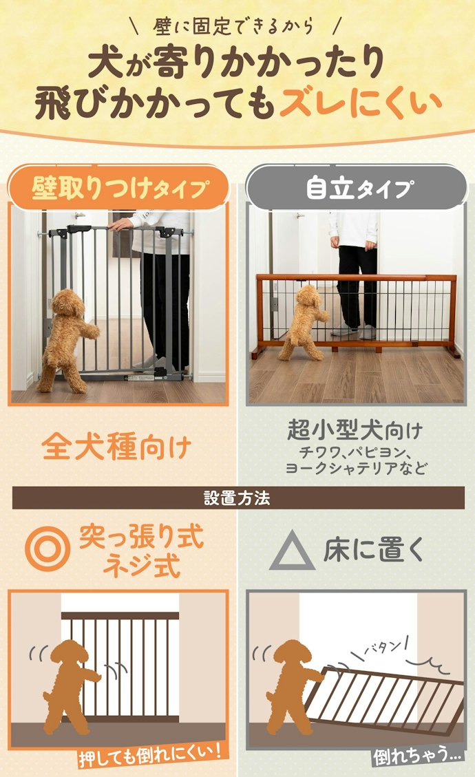 タイプは壁取りつけと自立の2つ。おすすめは壁取りつけタイプ!