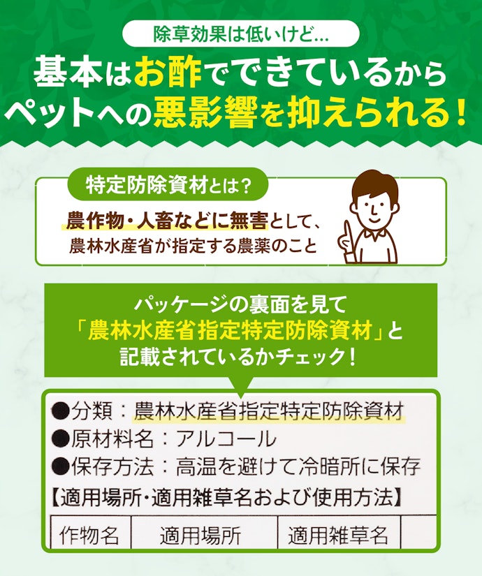 ペットへの影響が気になるなら「特定防除資材」に登録されているものを選ぼう