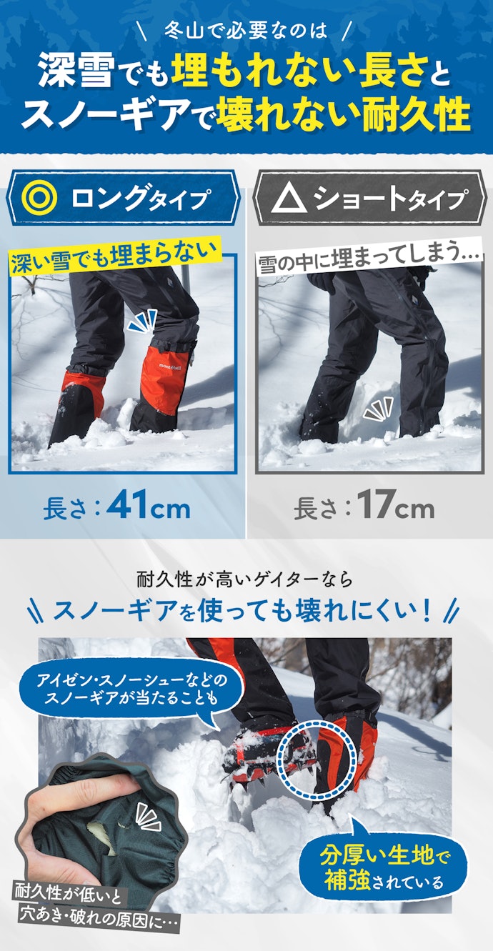冬山で使うなら、ロングタイプで耐久性が高いものを選ぼう